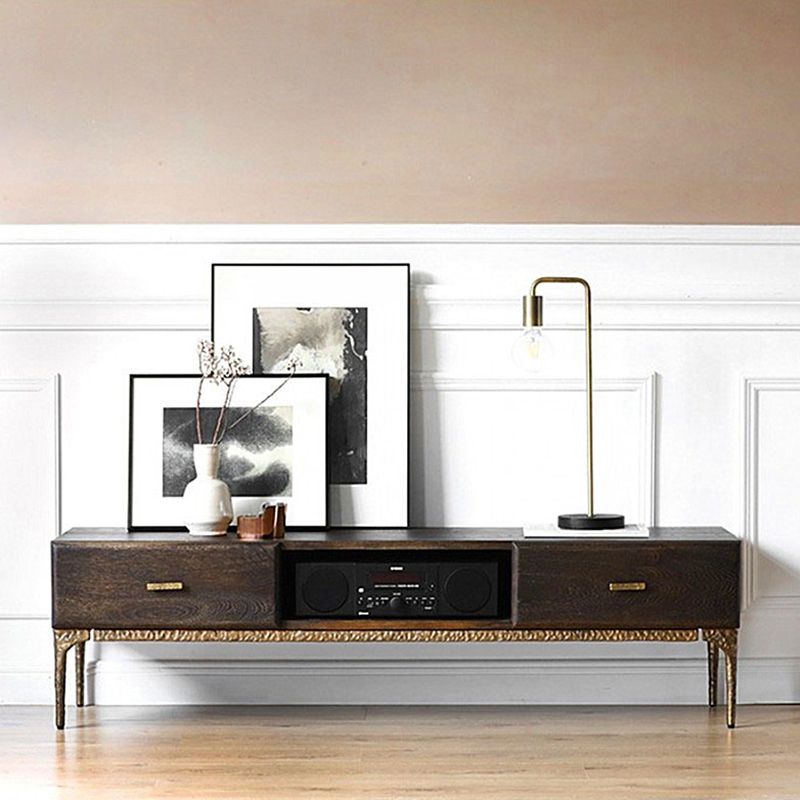15.75"W TV Stand Industrial Style Brown Solid Wood TV Console with Drawer