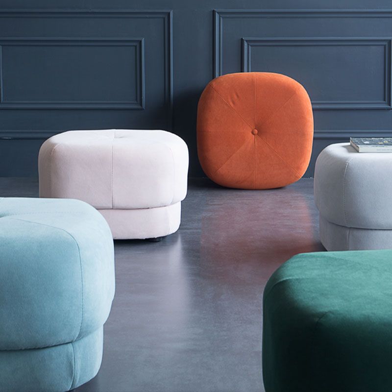 Modern Ottoman Velvet Upholstered Fade Resistant Solid Color Square Ottoman