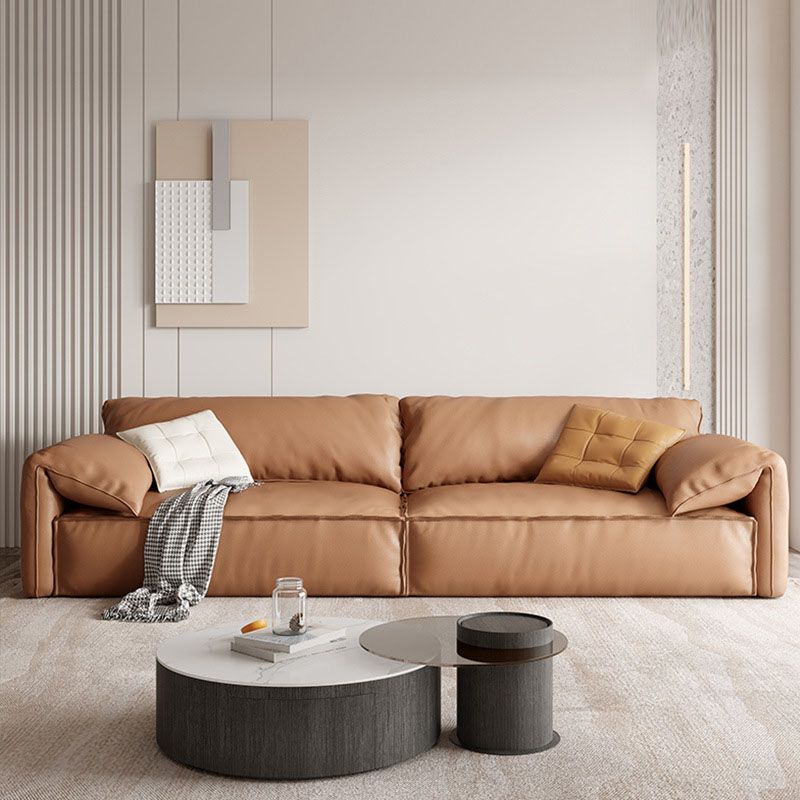 Modern Sewn Pillow Back Sofa 31.49" H Faux Leather Pillow Top Arm Sofa
