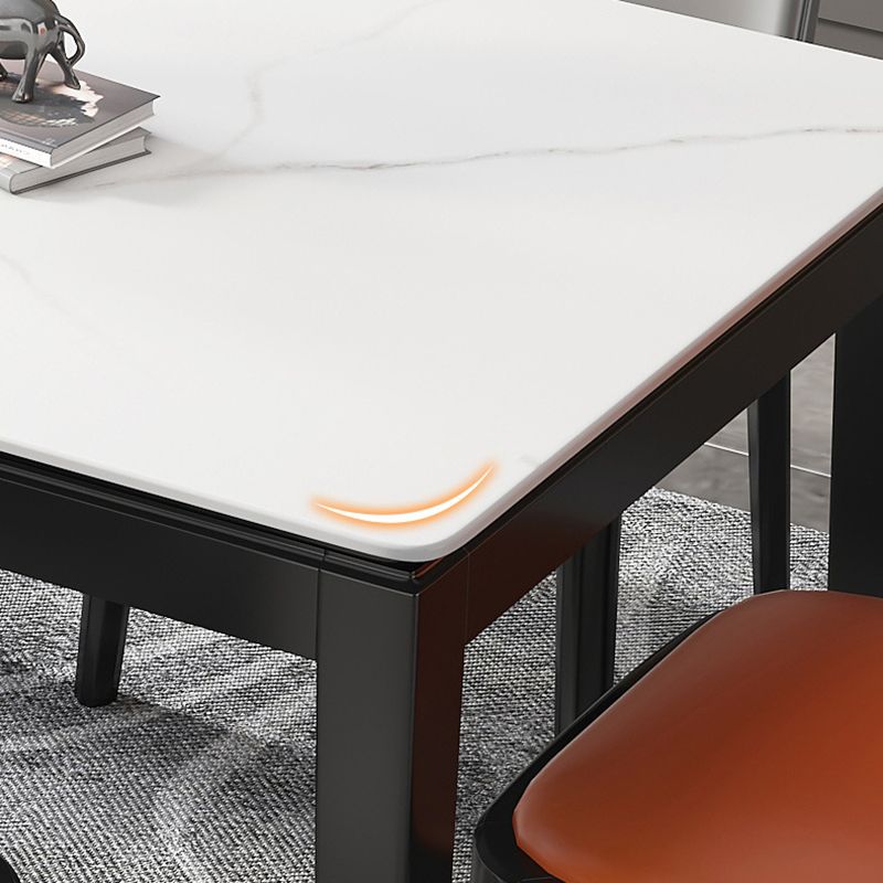 Stone Top Dining Table Modern Rectangle Dining Table with 4 Wood Legs