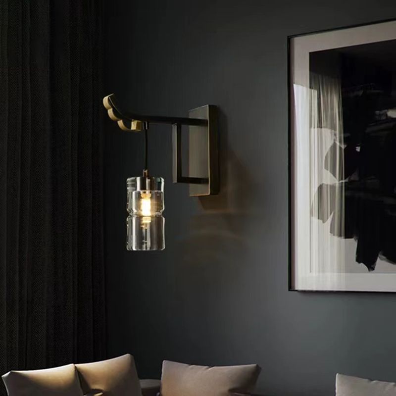 Modern Metal Wall Sconce Cylinder Shape Wall Light with Crystal Shade for Bedroom