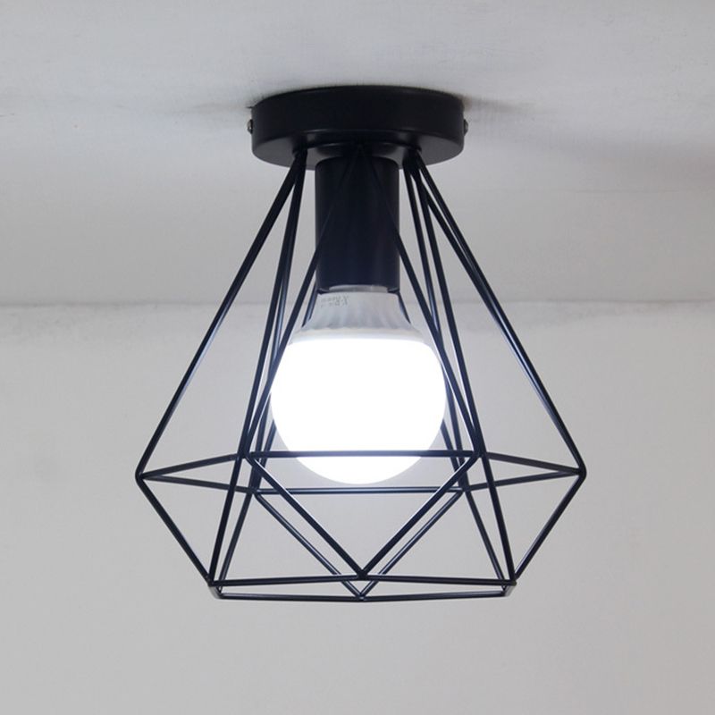 Iron Frame Ceiling Light in Industrial Retro Style Geometric Single Flush Mount for Corridor
