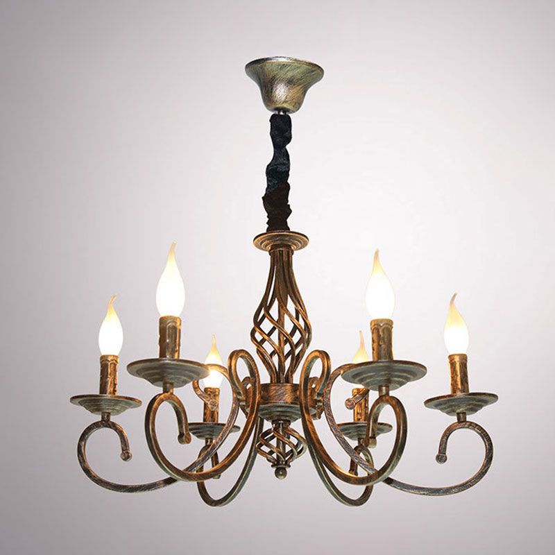 Bronze 6 lumières suspendues candélabre métal classique Chandelier suspendu pour salle à manger