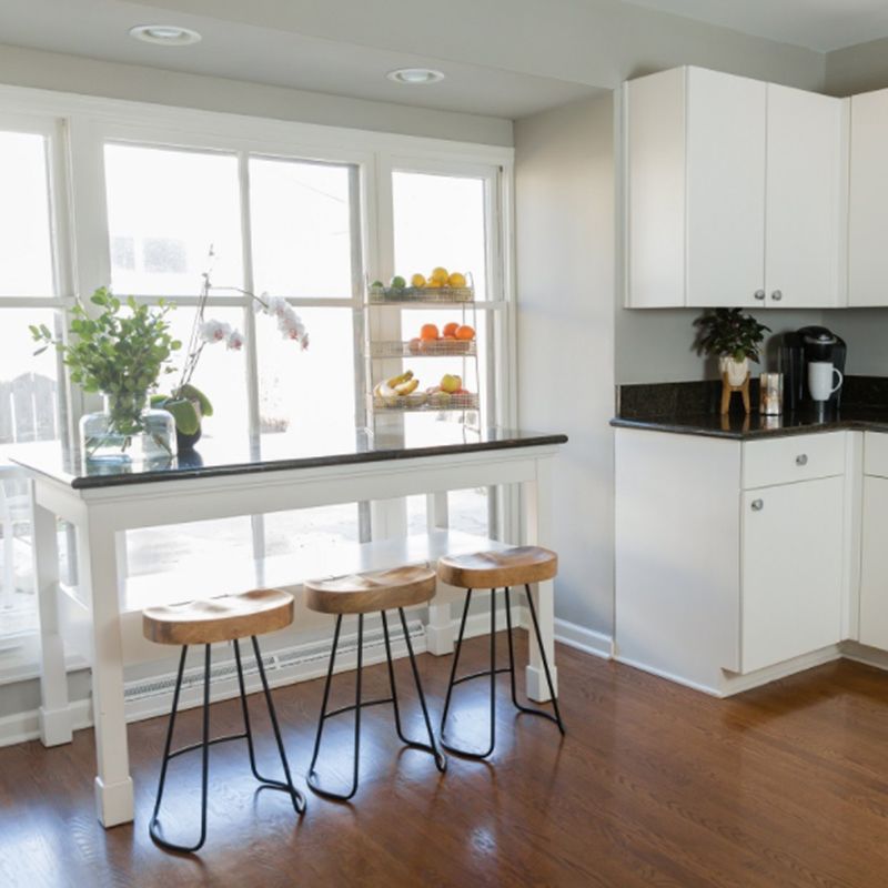 Modern Armless Backless Counter Stool Iron Bar Stool with Wooden Seat for Bar