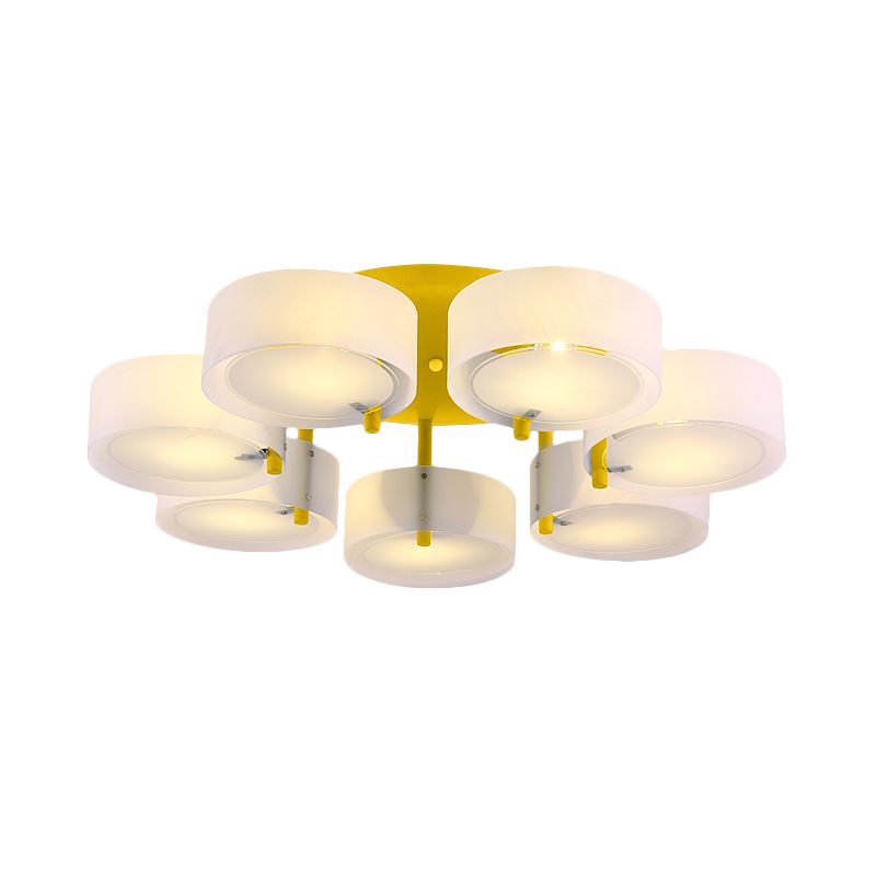 Plafonnier Semi-affleurant à tambour blanc, luminaire de plafond en verre de lait pour Loft Macaron pour salle d'étude