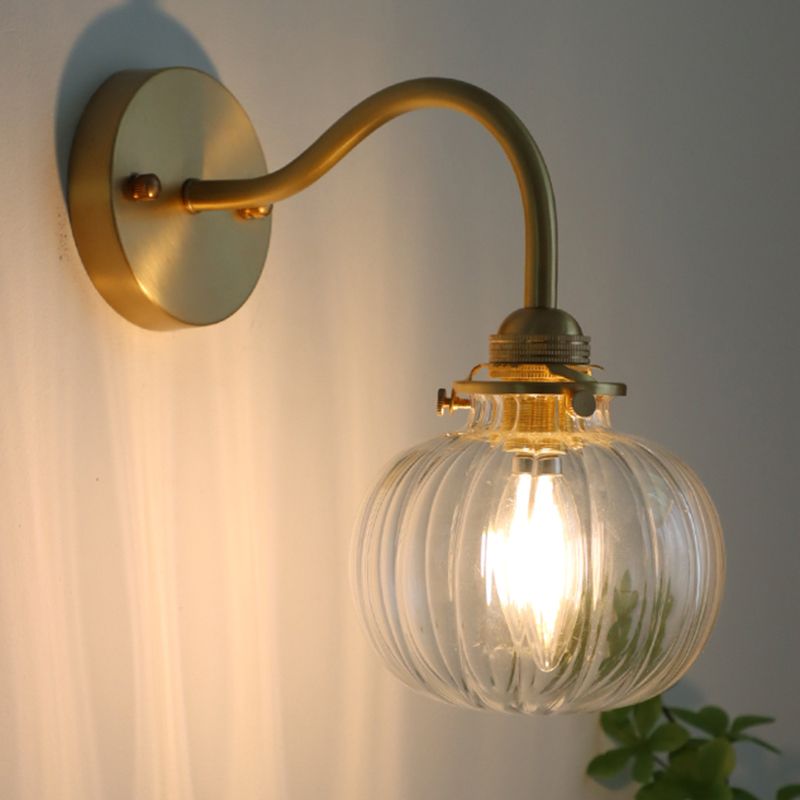 Bedroom Sconce Light Fixture Modern Style Clear Wall Light Fixture with Pumpkin Glass Shade