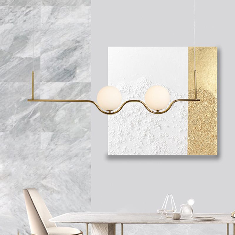Cream Glass Globe Island Light Minimalist 2-Light Brass Finish Pendant