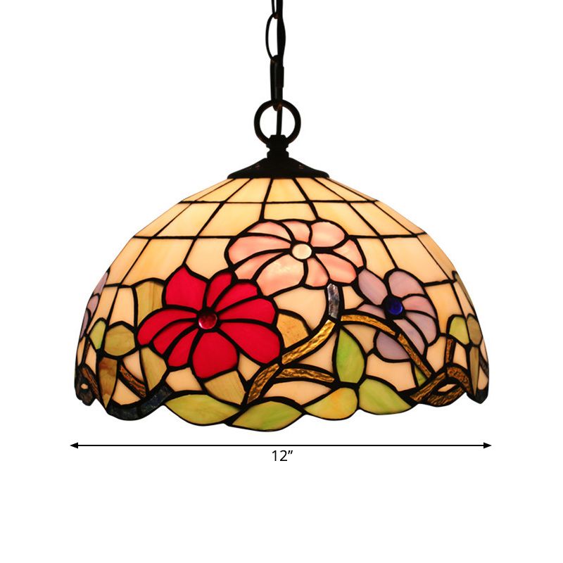 1-bulb eetkamer drop lamp tiffany zwart bloemen patroon hanger lichtkit met koepel handgesneden glazen schaduw