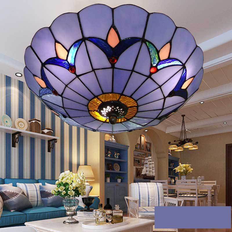Baroque Multicolored Flush Mount Lamp Bowl Shape Glass Ceiling Mount Light Fixture