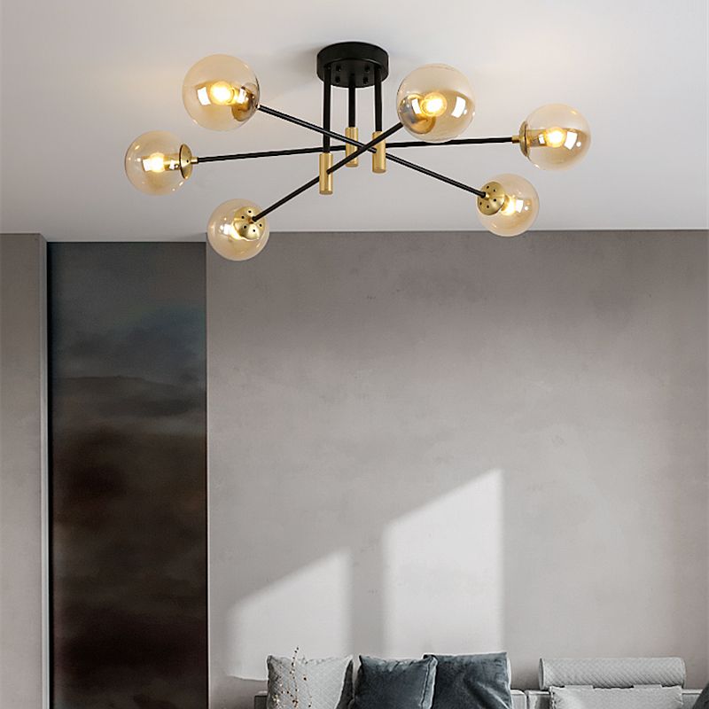 Modern Nordic Globe Semi Flush Mount Electroplate Iron Ceiling Light with Glass Shade