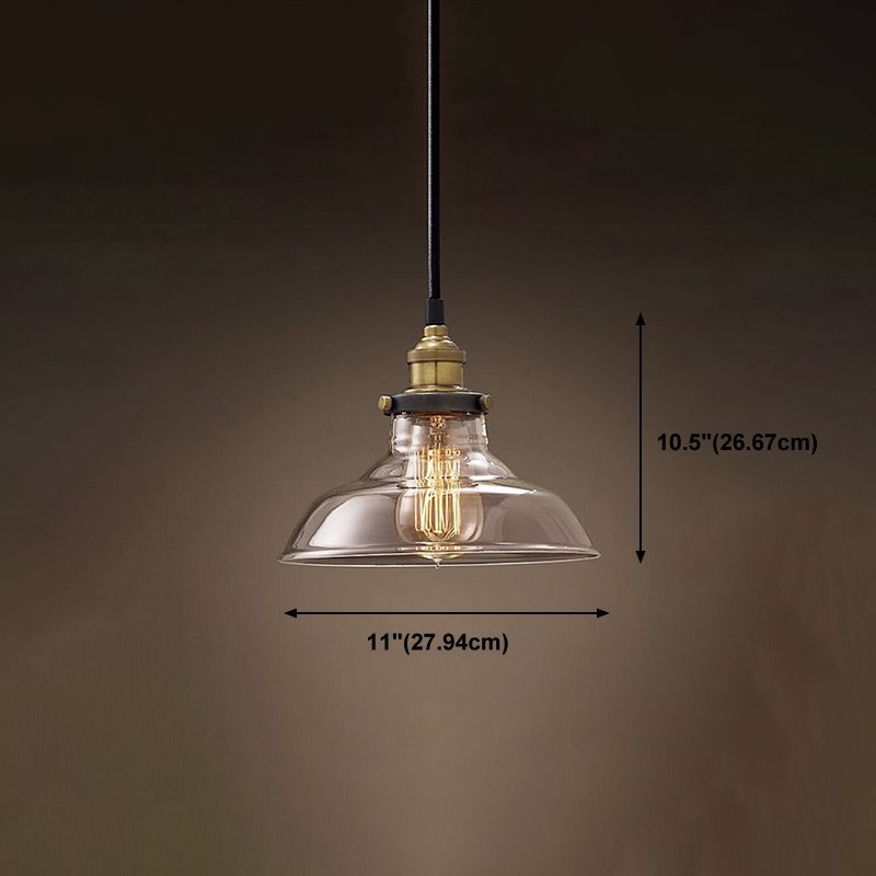 1-Light Geometric Pendant Light Fixture Industrial Brass Clear Glass Drop Lamp for Balcony