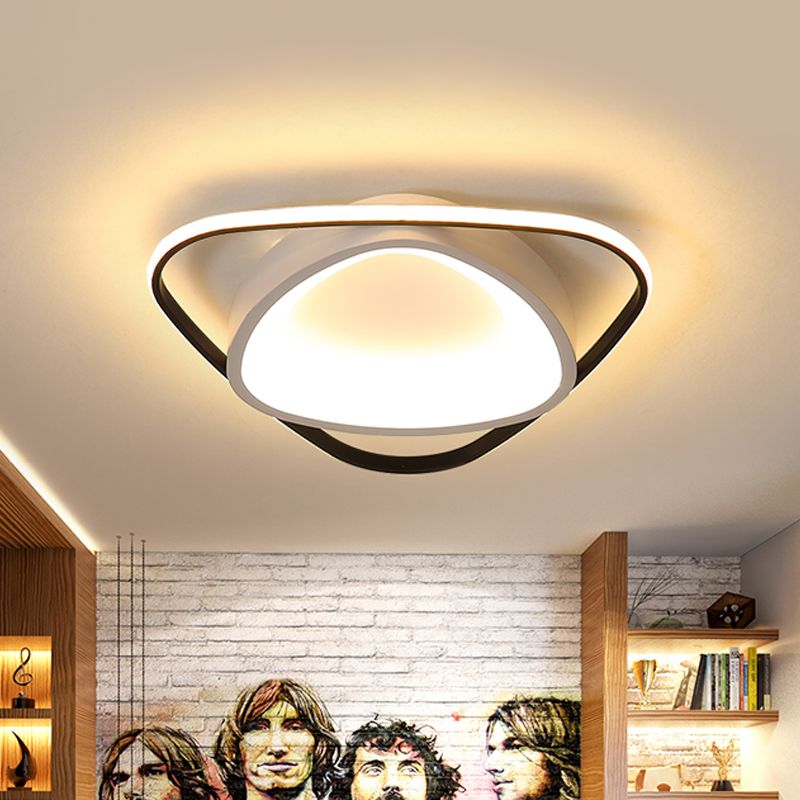 Incurvated Triangle Flush Ceiling Light Simple Acrylic Bedroom LED Flush Mounted Lamp in Black-White, 19.5"/23.5" Width