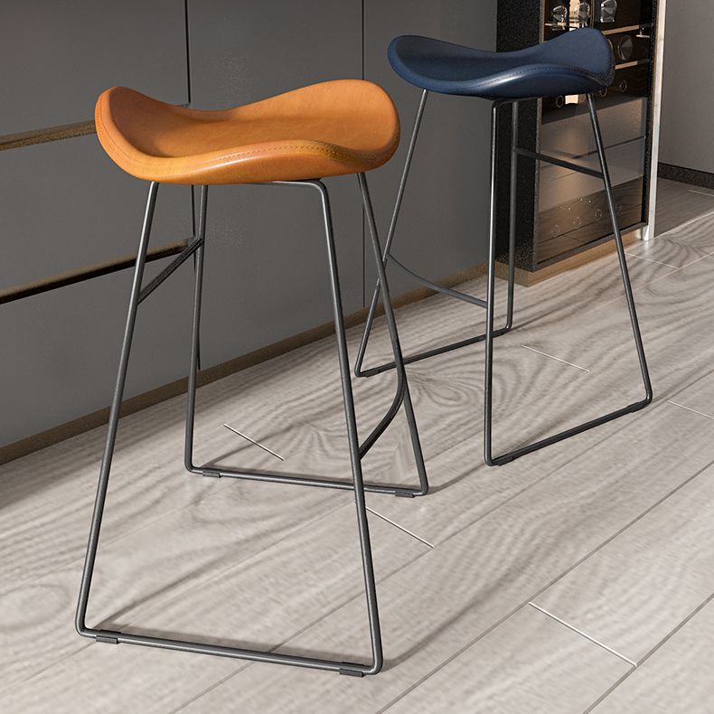 Contemporary Faux Leather Armless Bar Stools with Metal Base