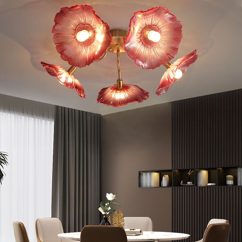 Modern Style Flower Shaped Glass Lamps Flush Mount Light Fixtures for Restaurant Living Room