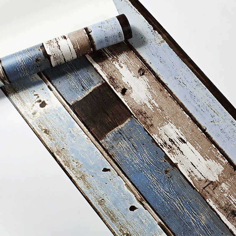 Simple Nostalgic Vertical Wood  and  Inserted Stone Wallpaper, Non-Pasted