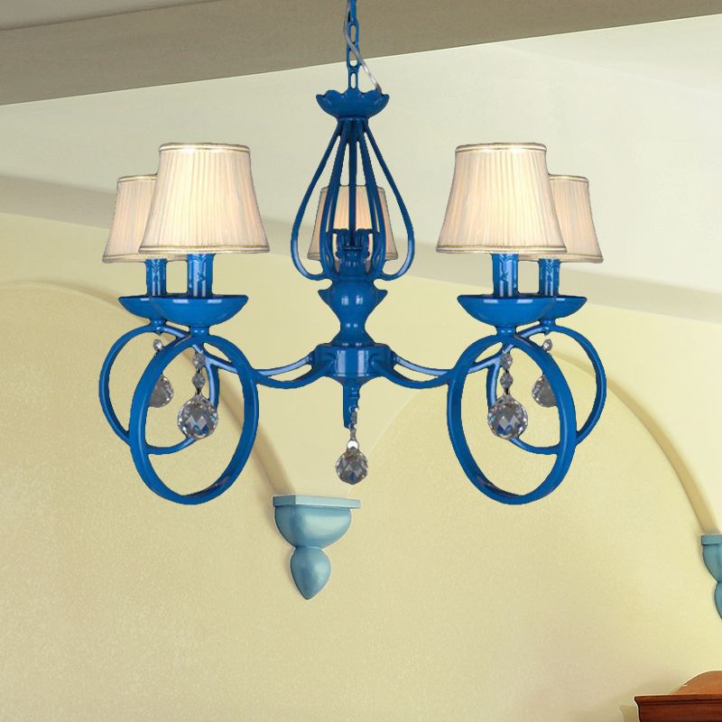 Fabric Cone de lampe pendentielle bleu 5/6/8 Lumières Classic Chandelier Lightture pour le salon avec drapage en cristal
