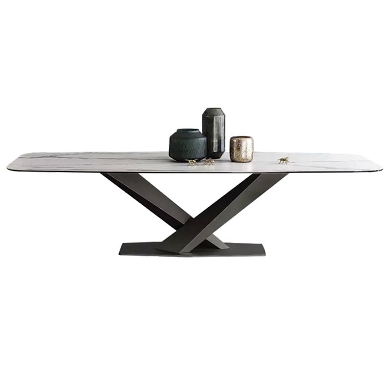 Mesa superior de piedra sinterizada industrial Mesa de comedor Mesa rectangular con pedestal de metal