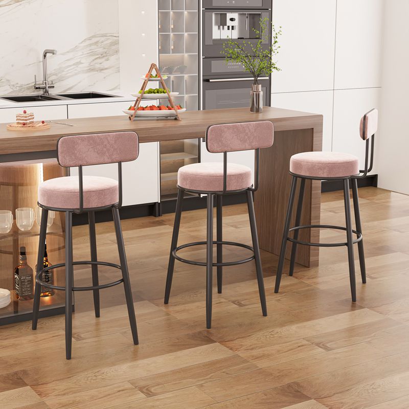 Modern Armless Backrest Counter Stool Iron Dessert Shop Bar Stool with Cushion and Pedal