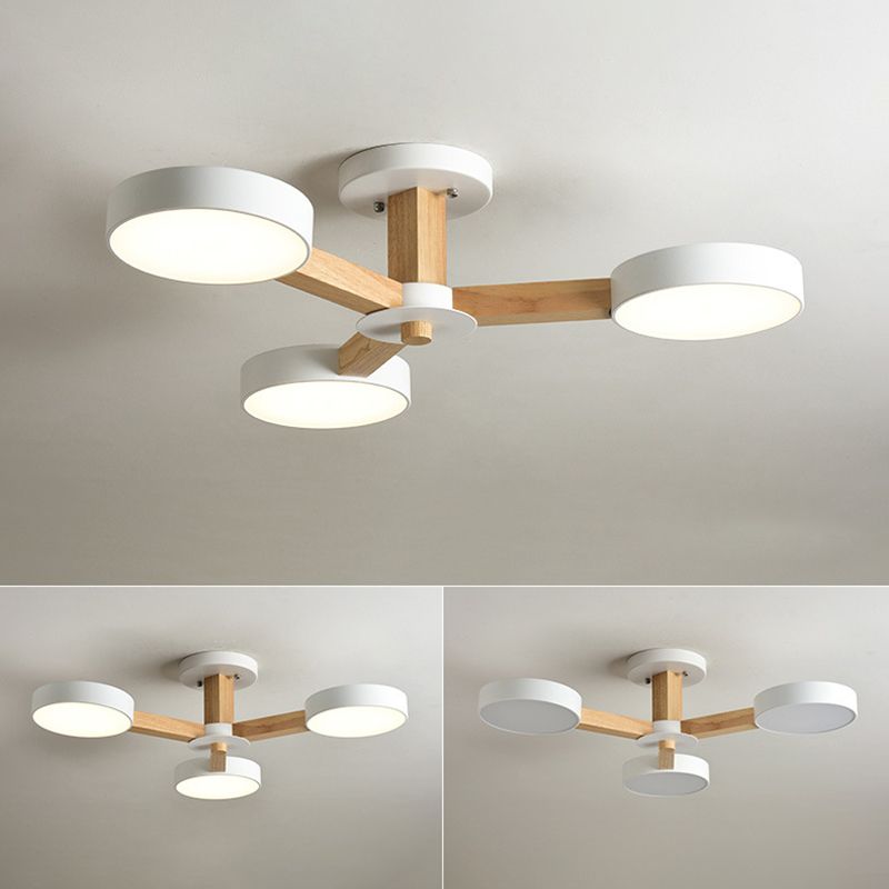 Wooden LED Macaron Ceiling Light in Modern Simplicity Iron Radial Ceiling Fixture with Acrylic Shade