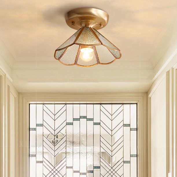 Luz de montaje semi de bronce lámpara de montaje colonial semi rascastre de techo con sombra de vidrio