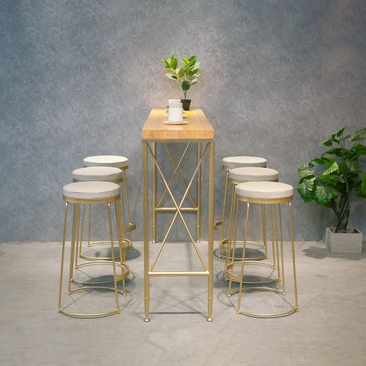 Solid Wood Rectangle Bar Table Gold Legs and Metal Base Bar Table