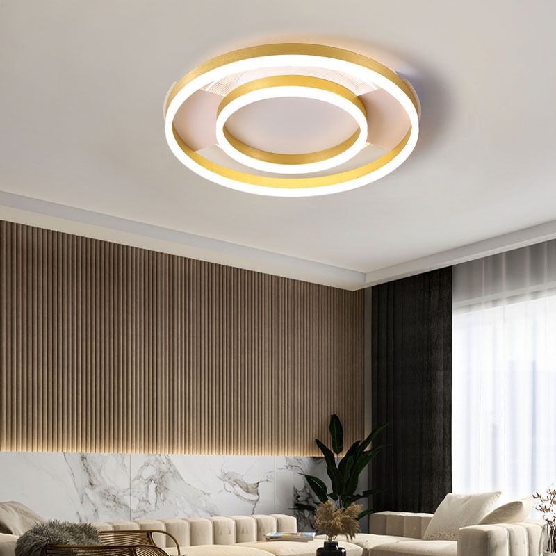 Gold Ceiling Mount Light Round LED Ceiling Light with Silica Gel Shade for Bedroom