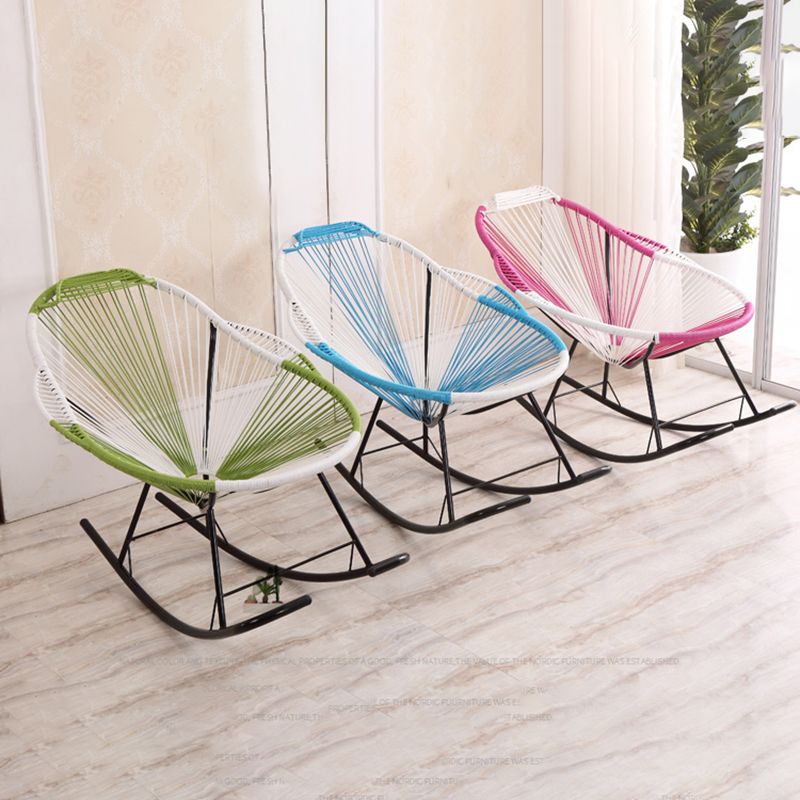 Stylish Rocking Accent Chair Woven Rope Color Block Indoor Rocking Chair