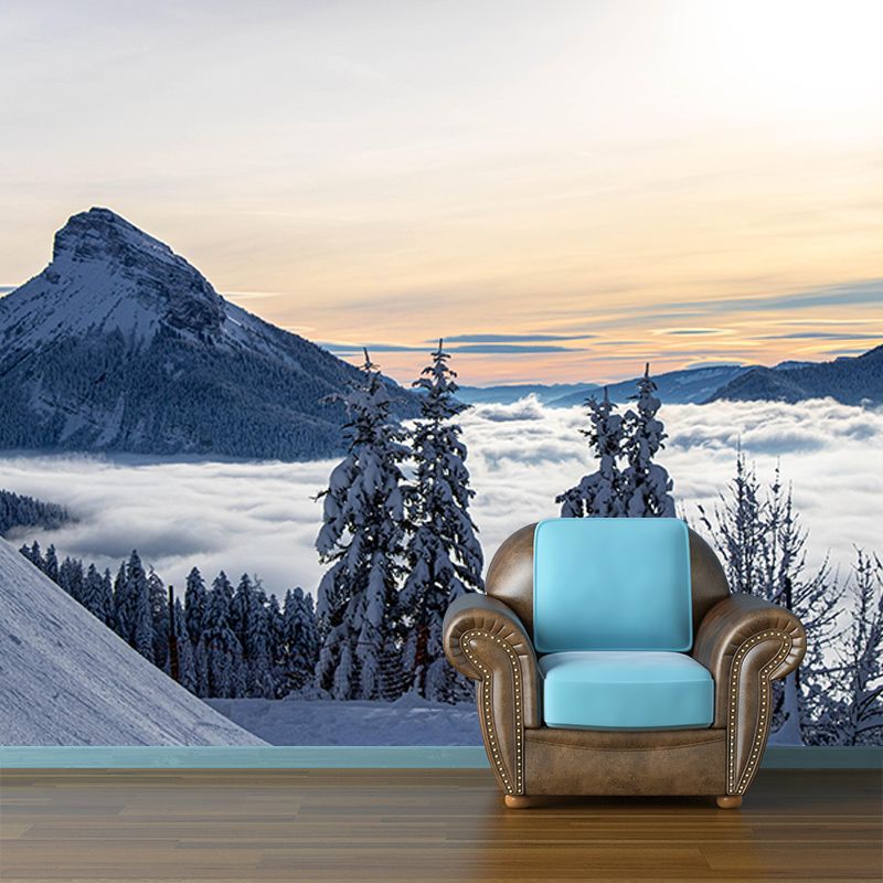 Photography Mountain Mural Moisture Resistant Wall Covering for Living Room