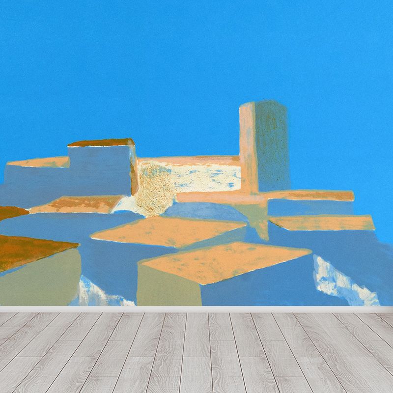 Contemporary Art Adults Mural Wallpaper Colored Block Painting Blue Wall Covering