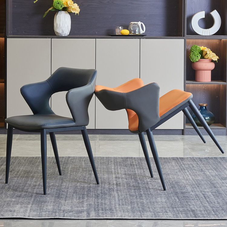 Contemporary Style Kitchen Chairs Dining Arm Open Back Side Chair with Metal Legs