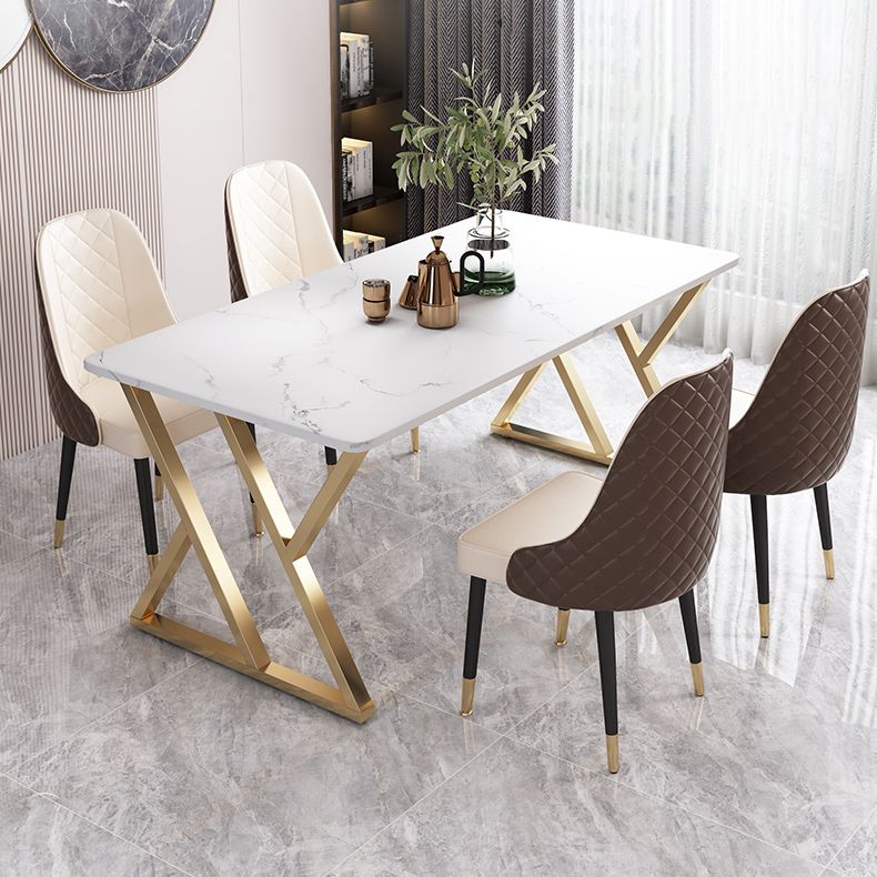 Modern Dining Room Set Standard Height with Sintered Stone Top and Gold Legs Formal Table Set