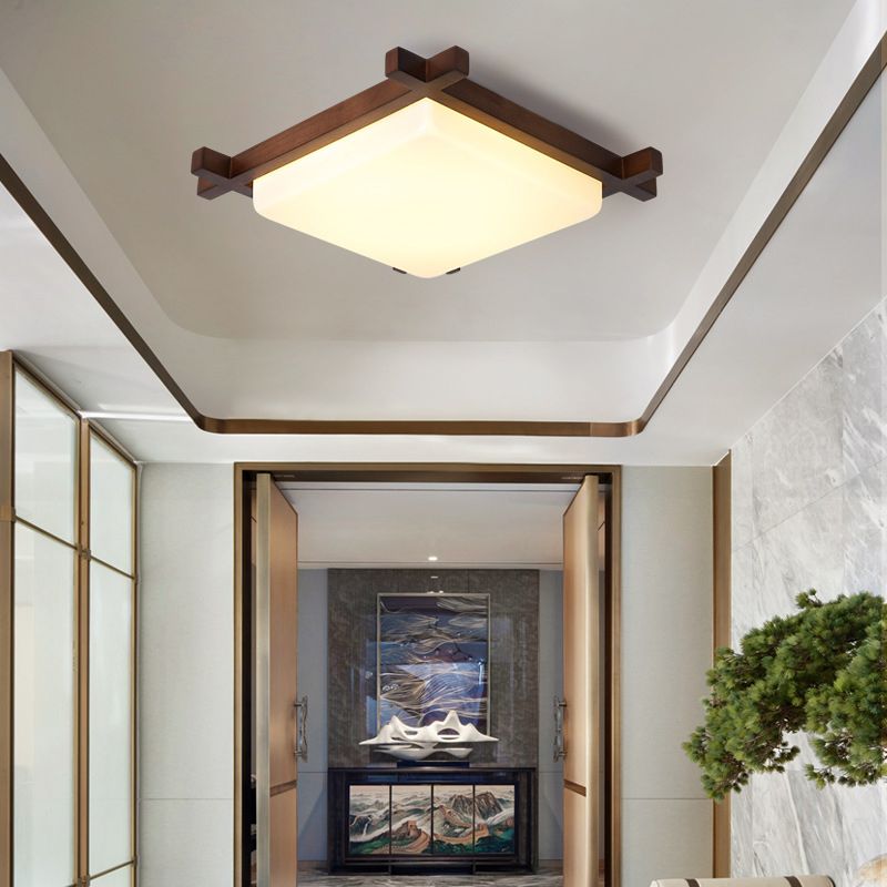 1 Light Square Ceiling Lamp Modern Style Wood Ceiling Lighting for Living Room