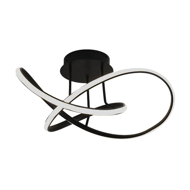 Black / White Twisted Line Ceiling Flush Contemporary LED Aluminium Semi Flush Chandelier in Warm / White Light, 19.5 "/23.5" Largeur