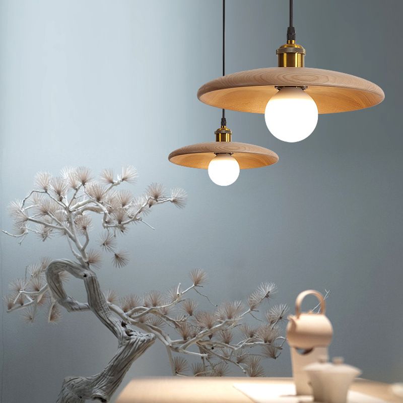 Sala da pranzo a forma di piattino in legno in legno di illuminazione 1 lampadina minimalista sospesa