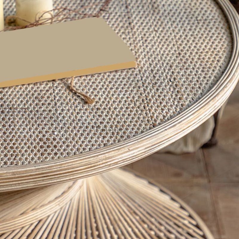 French Country Style Side Table with Round Aged Frame Base for Living Room