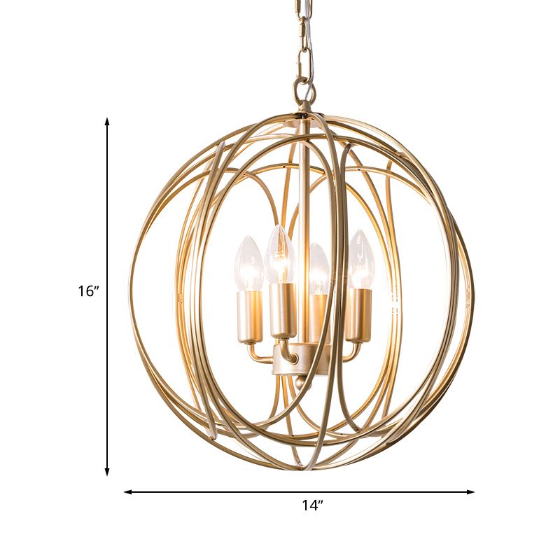 Metallic Orbit Cage Shade Chandelier Lamp Vintage Style 3 Lights Indoor Ceiling Fixture with Adjustable Chain