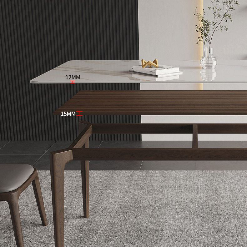 4 Legs Wood Dining Table Mid-century Modern Style Rectangle White Stone Top Dining Table