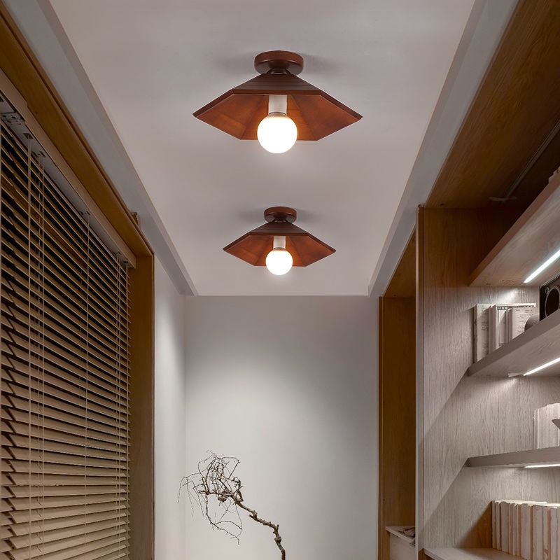 Geometry Shape Ceiling Lamp Modern Simple Style Wood 1 Light Flush Mount for Corridor Aisle