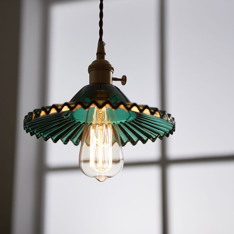 Glazen 1-licht hanglamp industriële flat-down verlichting voor thuisverdediger