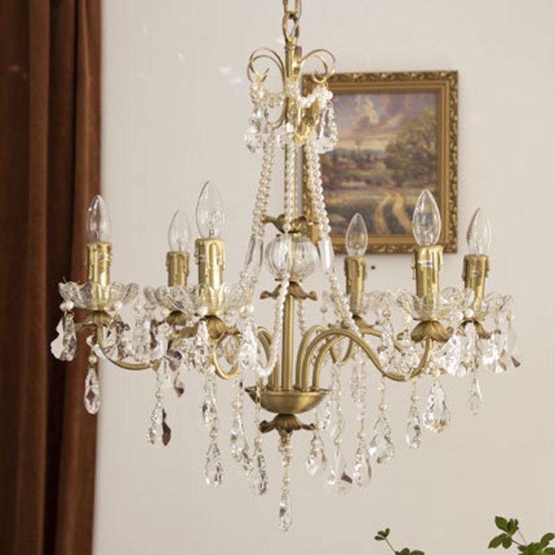 Multi-lights Vintage Candlestick Pendant Light Rustic Style Crystal Drops Large Chandelier for Living Room Dining Room