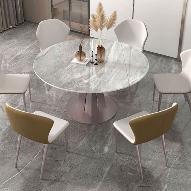 Round Steel Pedestal Dining Table Modern Dining Table with Leaf Extension