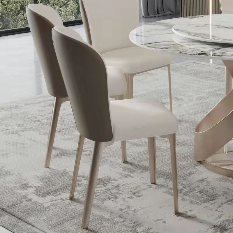 Sillas de comedor de cuero sin brazos con respaldo sólido escandinavo de lujo para cocina