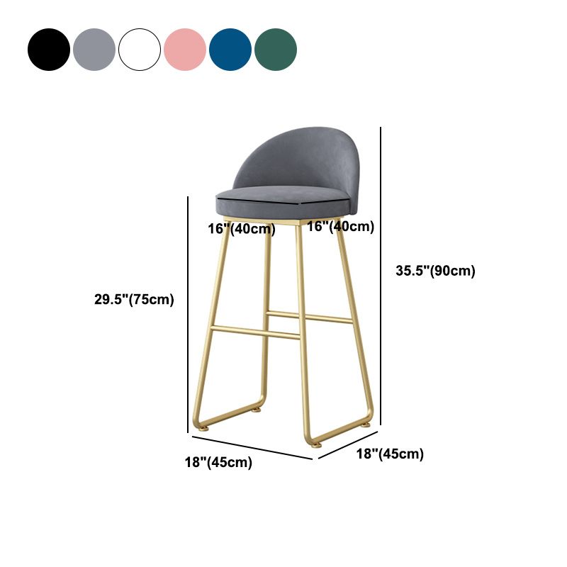 Modern Backrest Armless Counter Stool Iron Hight Stool with Velvet Cushion