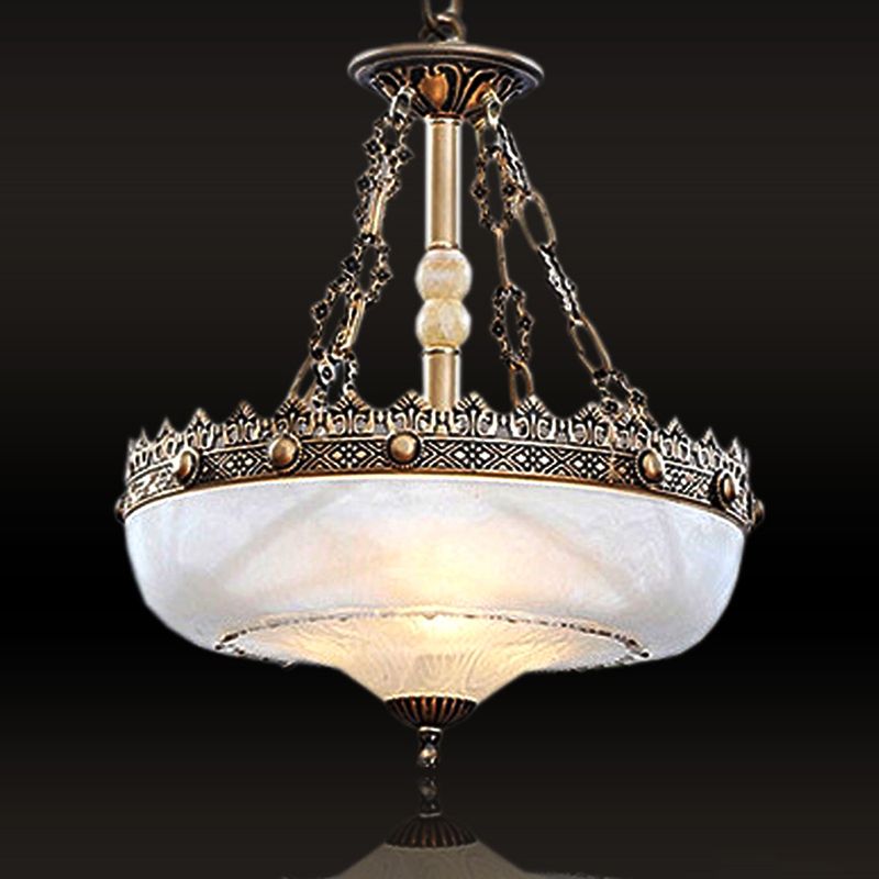 12"/16" W Basket Shaped White Glass Pendant Classic Living Room LED Hanging Ceiling Light in Brass