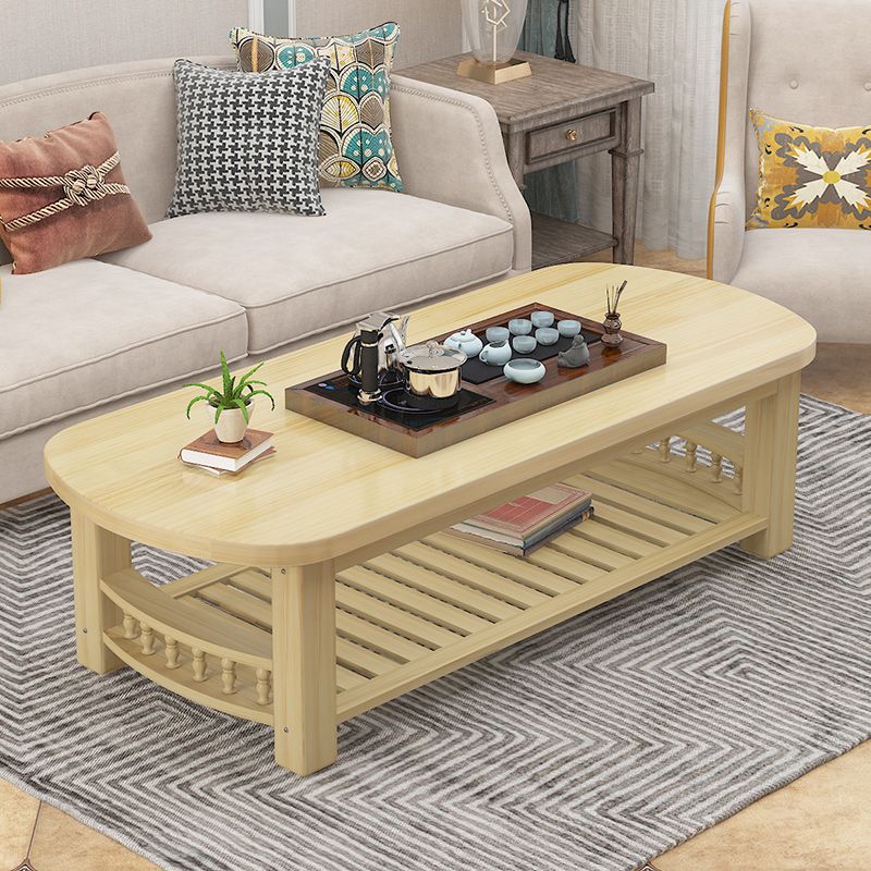20"H Contemporary Coffee Table Solid Wood Storage Cocktail Table