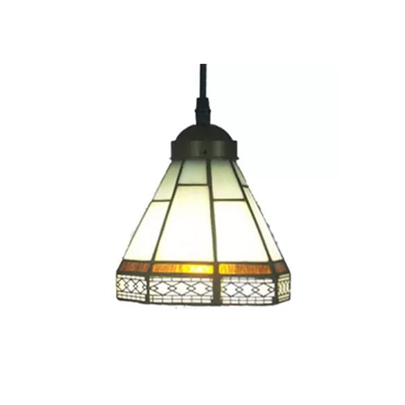 Buntglas konische Tropfenlampe Tiffany-Stil 1 Kopf Beige/grün/blau Anhänger Beleuchtungsstoffe für Wohnzimmer