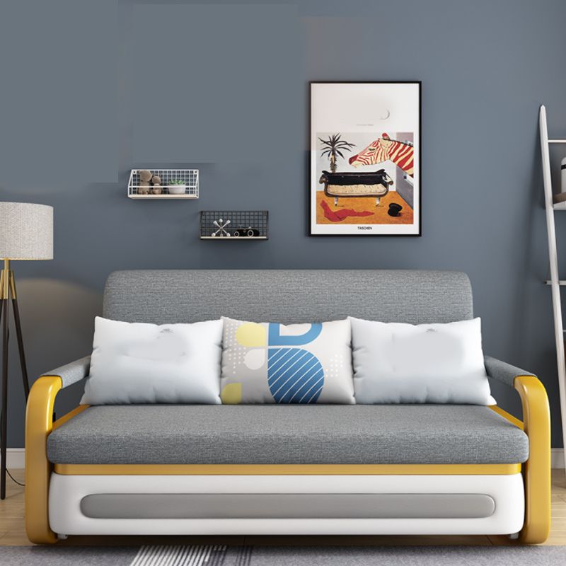 35.43" Wide Gray Sleeper Sofa Linen Square Arms Sofa Bed with Upholstered