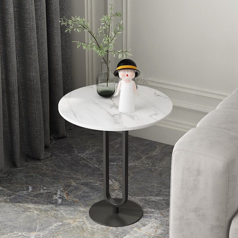 Pedestal Round Stone Side Table 21.65" High Black//White End Table
