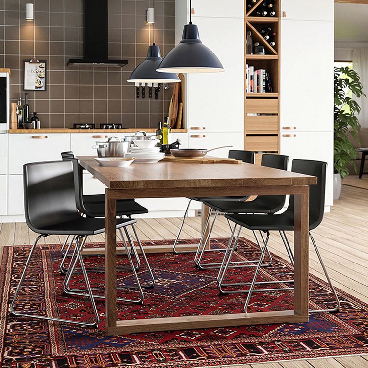 Solid Wood Contemporary Rectangular Dining Table Wood Top Table with Sled Base
