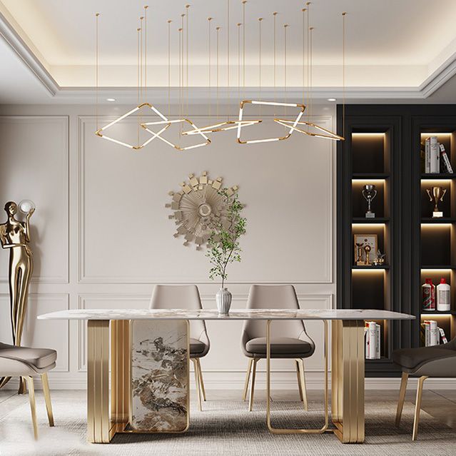 Luxury Style Sintered Stone Dining Table Double Pedestal Base Rectangle Table